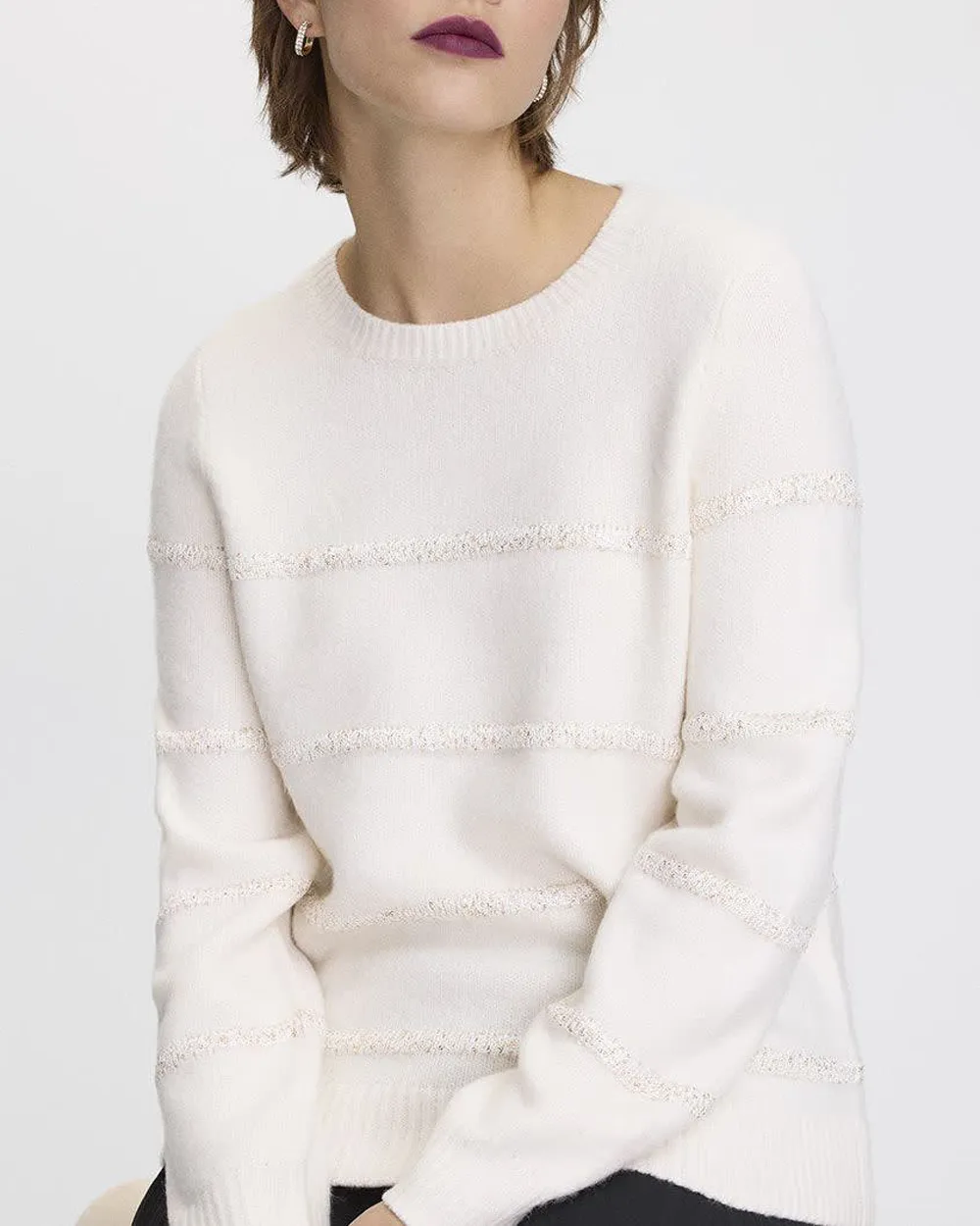 Long-Sleeve Crew-Neck Sequins Sweater