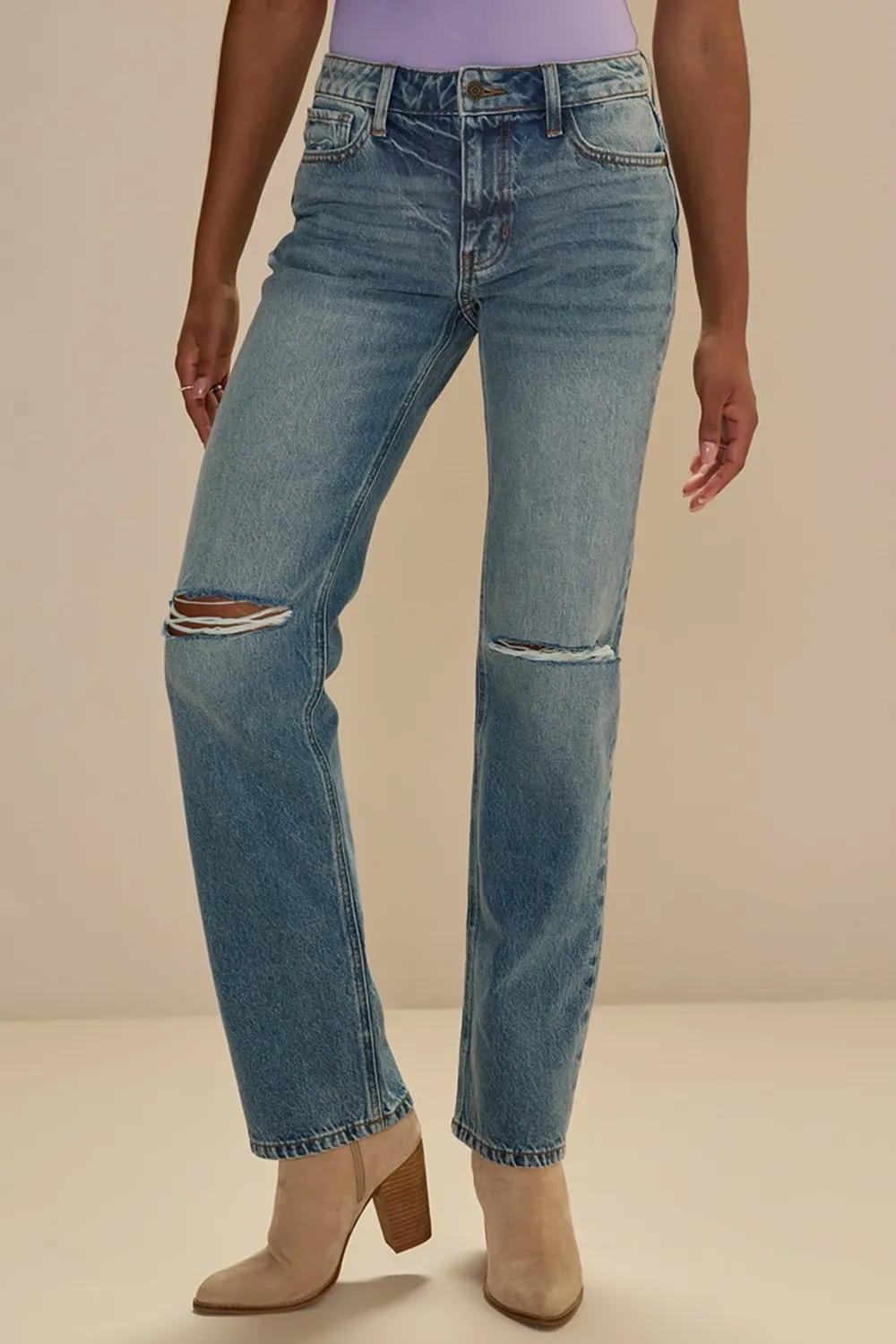 Genevieve Destructed Denim Jeans