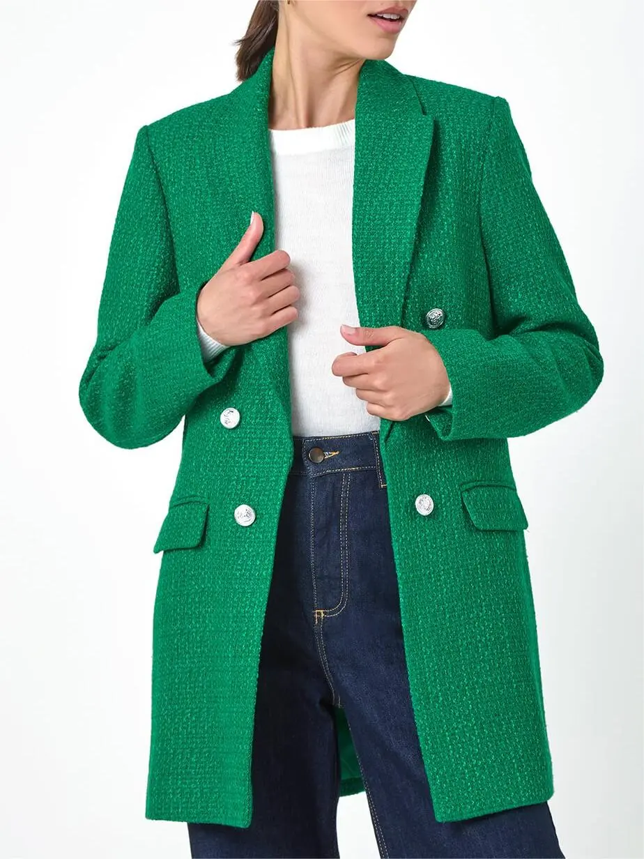 Green Tailored Longline Boucle Jacket