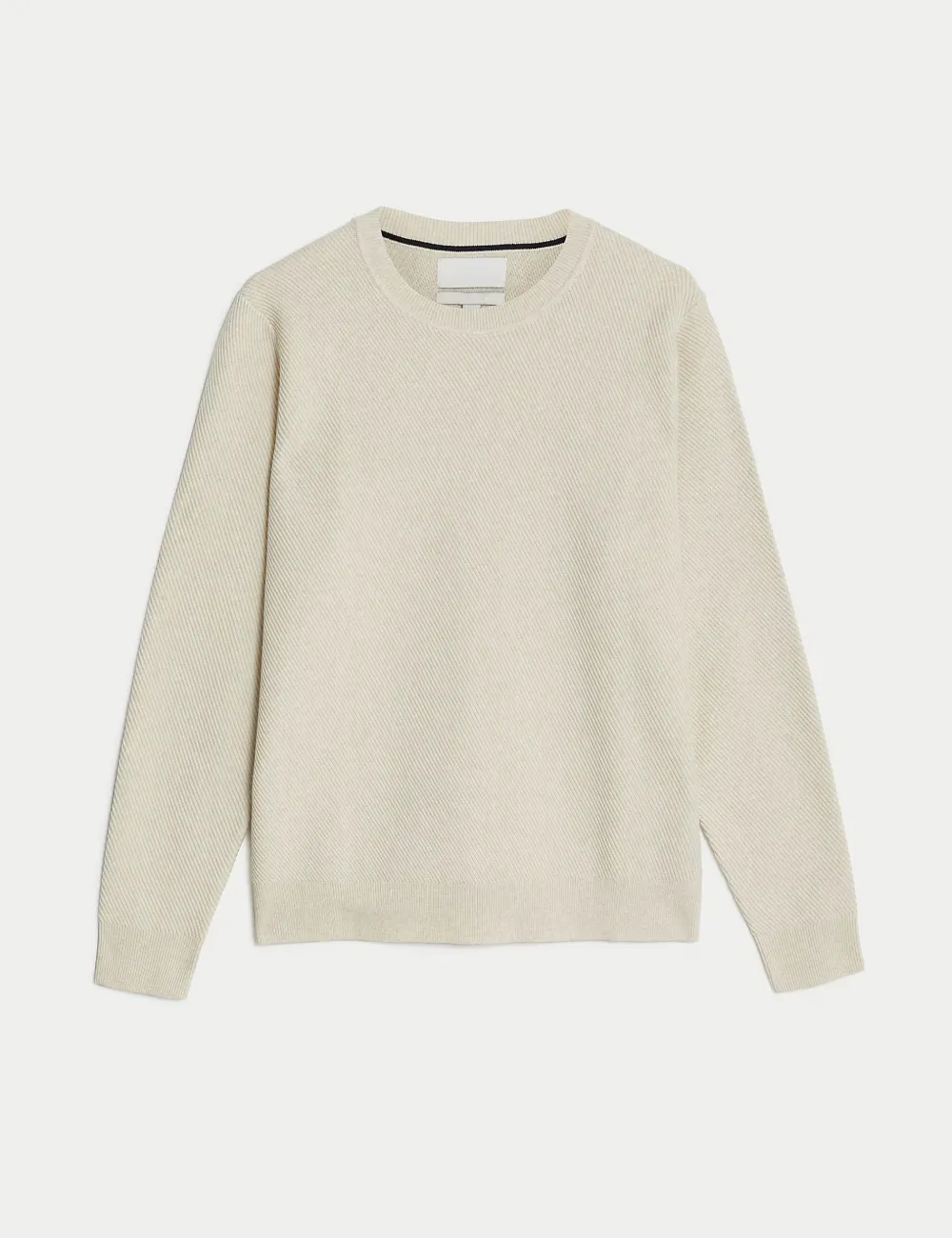 Cotton Blend Textured Crew Neck Jumper