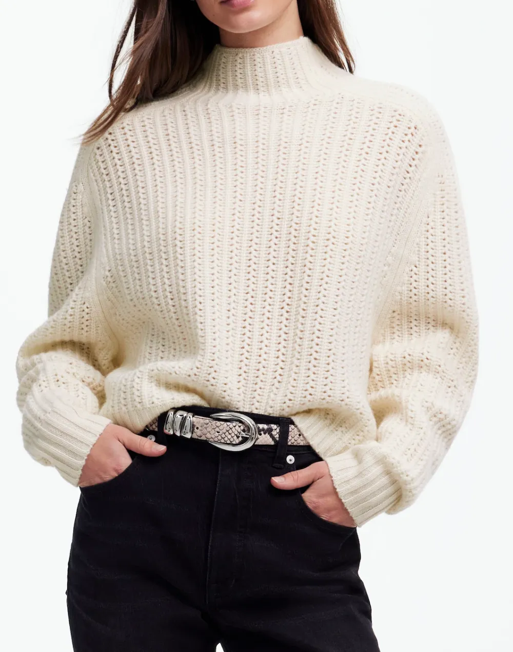 Pointelle-Stitch Mockneck Sweater