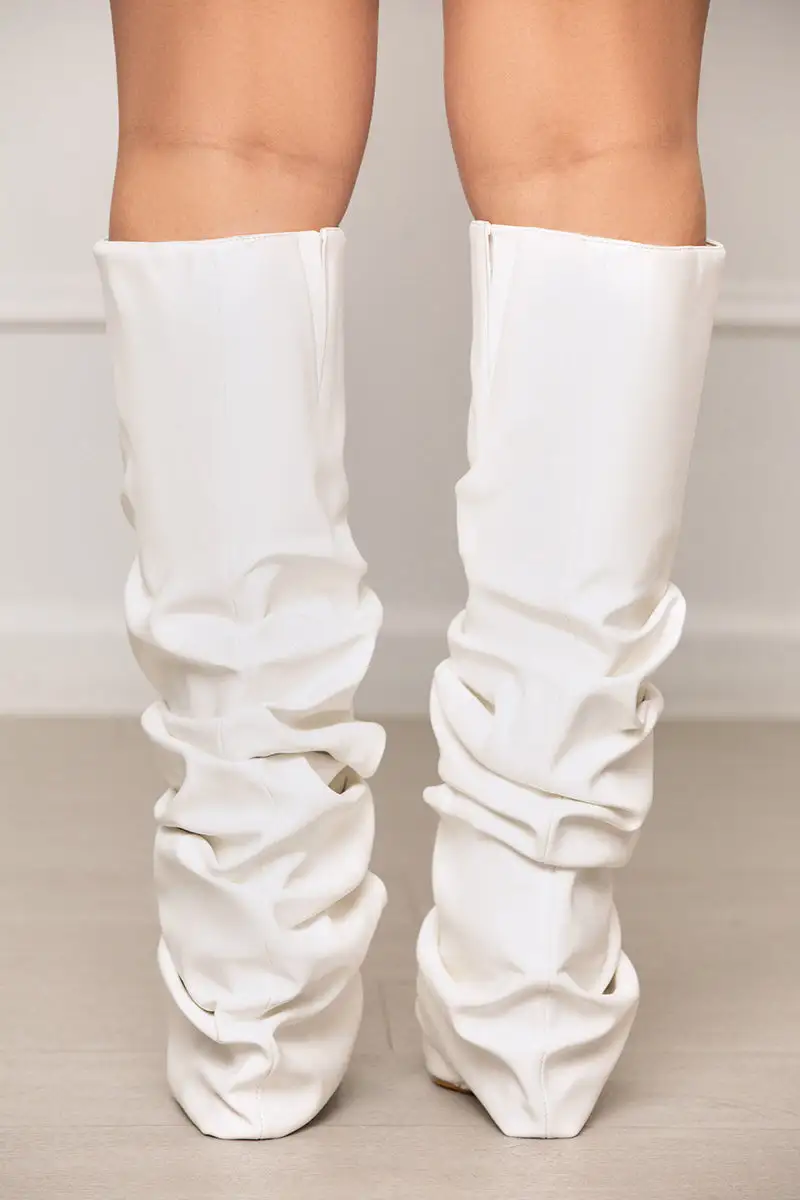 Zumma Ruched Wedge Boot (White)- FINAL SALE