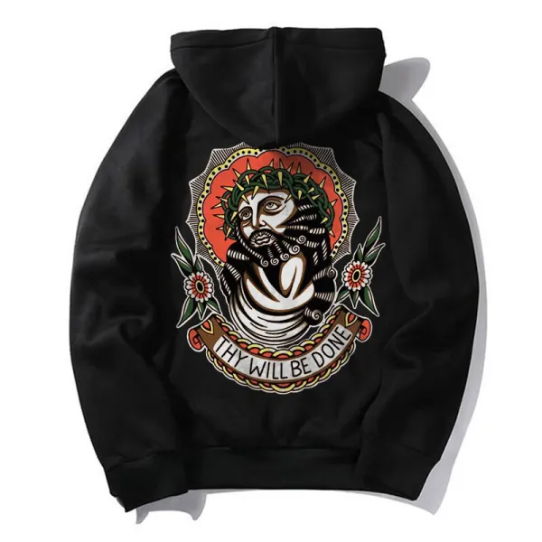 Thy Will Be Done Jesus Print Causal Men閳ユ獨 Hoodie