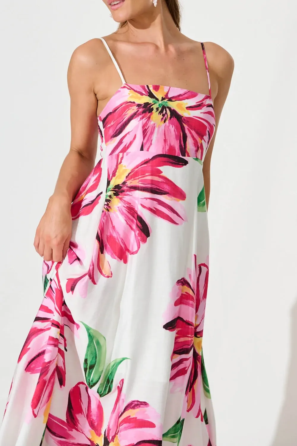 White Based Floral Print Slip Maxi Dress