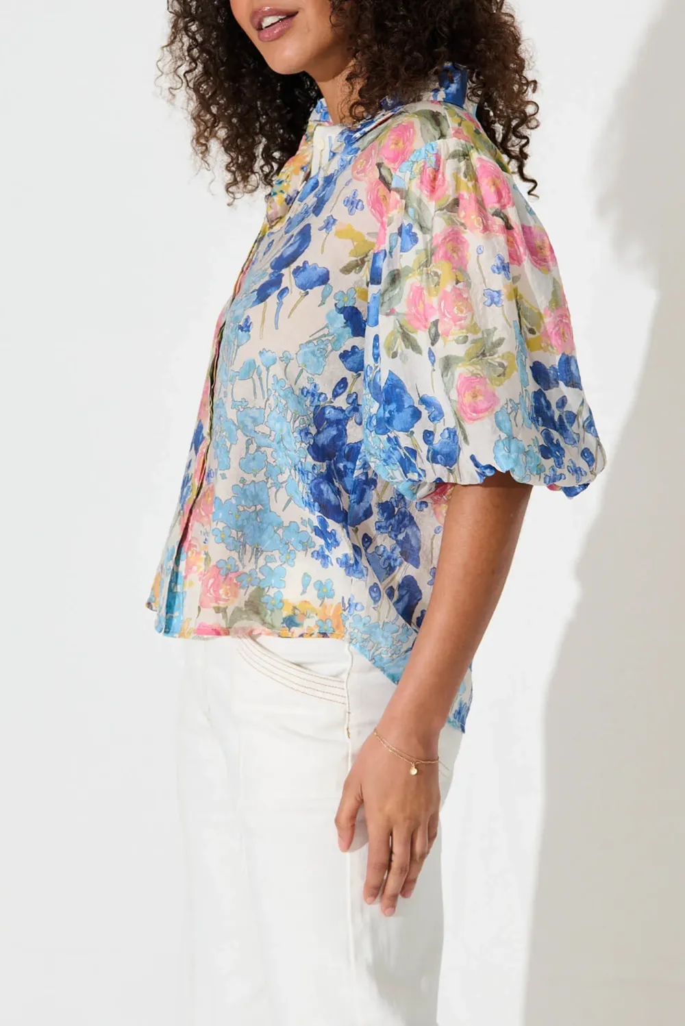 Floral Print Half Sleeve Button Up Shirt
