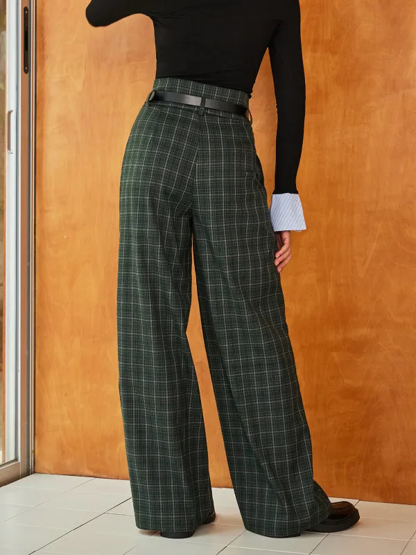 Plaid Wide-Leg High Waist Pants