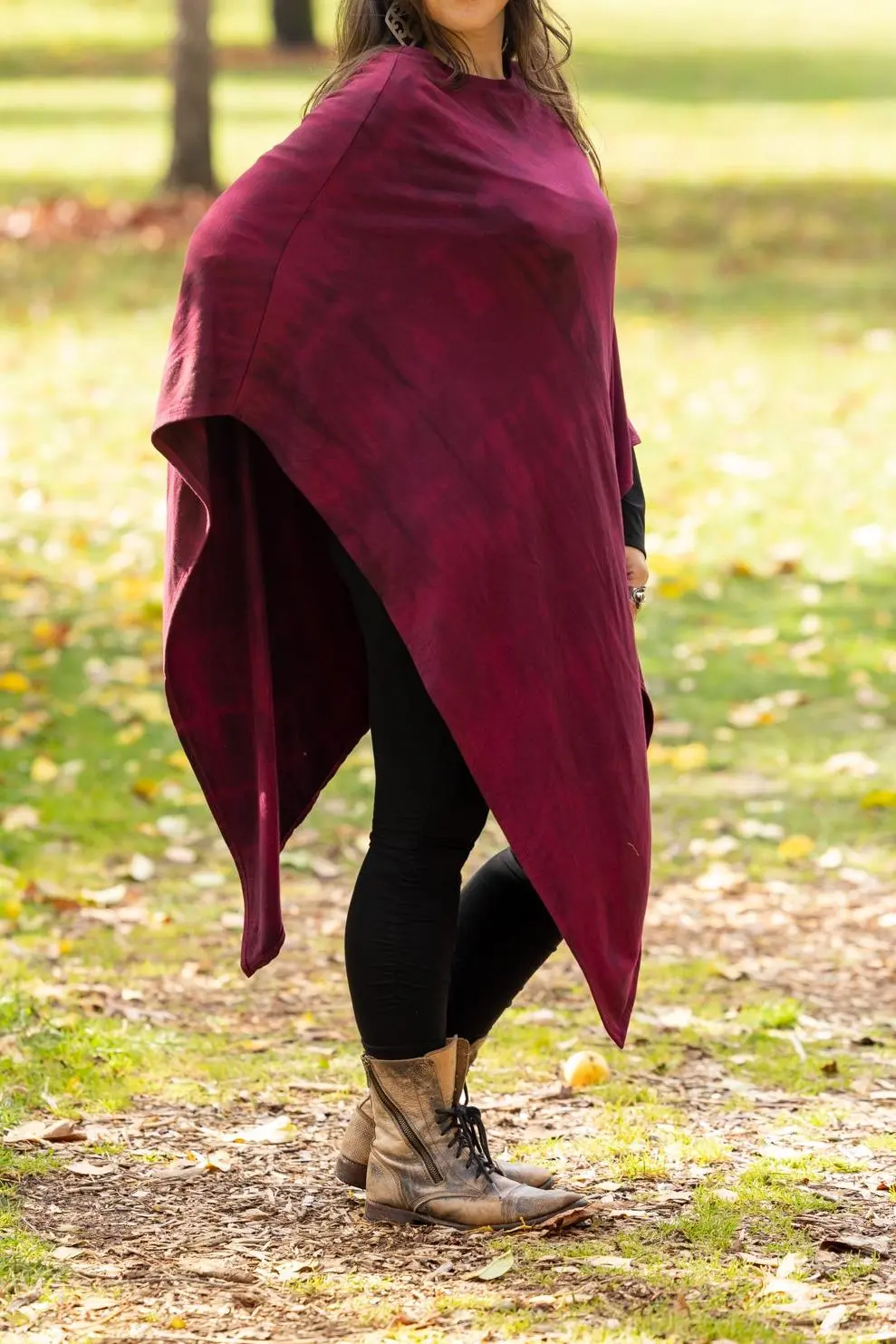 Bamboo Poncho - Wine Red