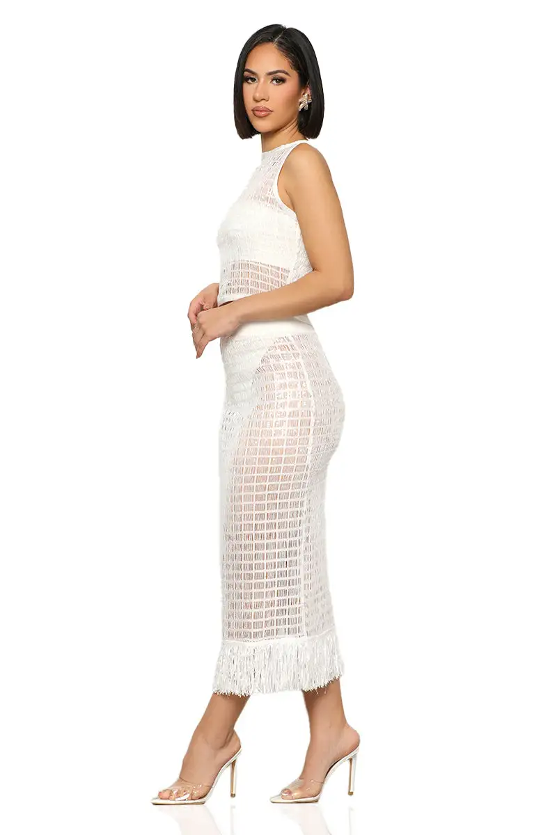 Sparkle Of Night Sequins Cover Up Set (White)