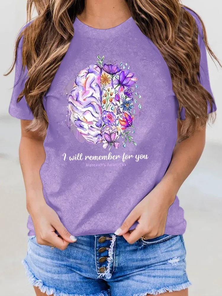 Women'S I Will Remember For You Alzheimer'S Awareness Round-Neck T-Shirt