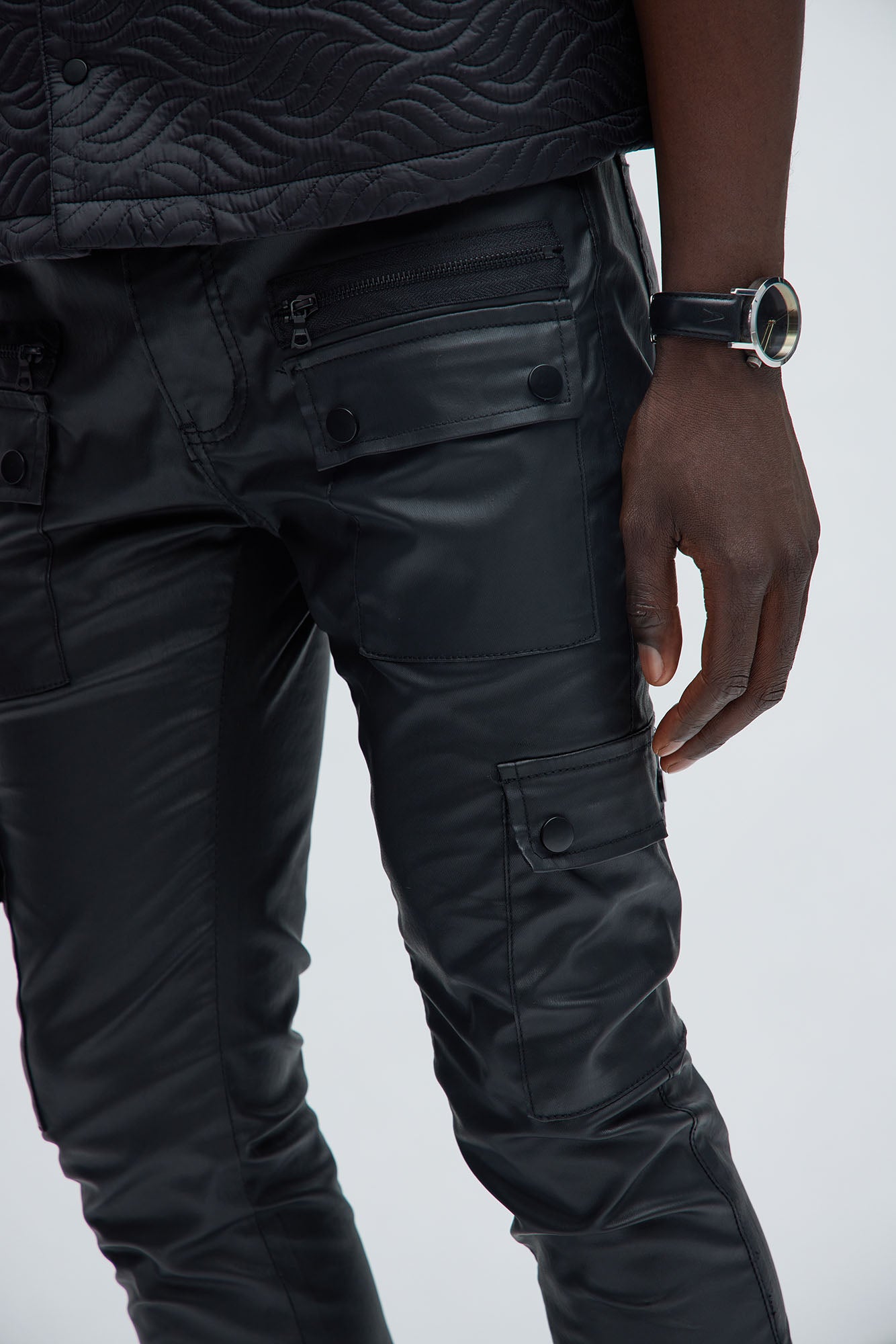 On The Verge Waxed Cargo Zipper Flare Pants