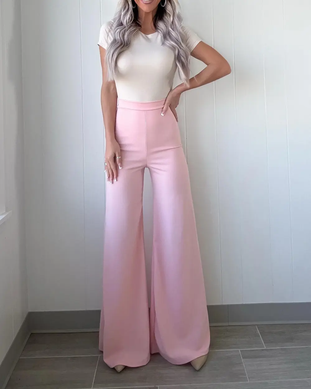 Sleek Sophistication Wide Leg Pants - Blush