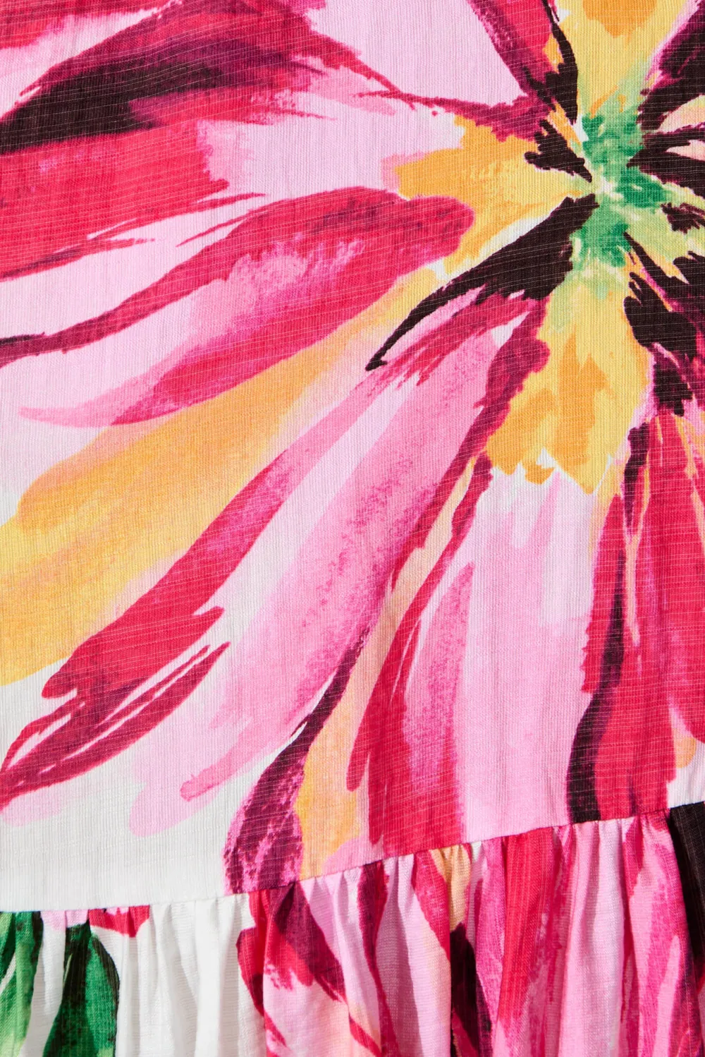 White Based Pink Floral Print Midi Dress