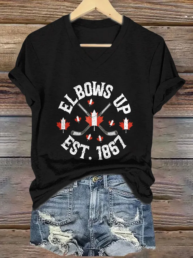 Women's Elbows Up Est 1867 Short Sleeves V-Neck Pure Cotton T-Shirt