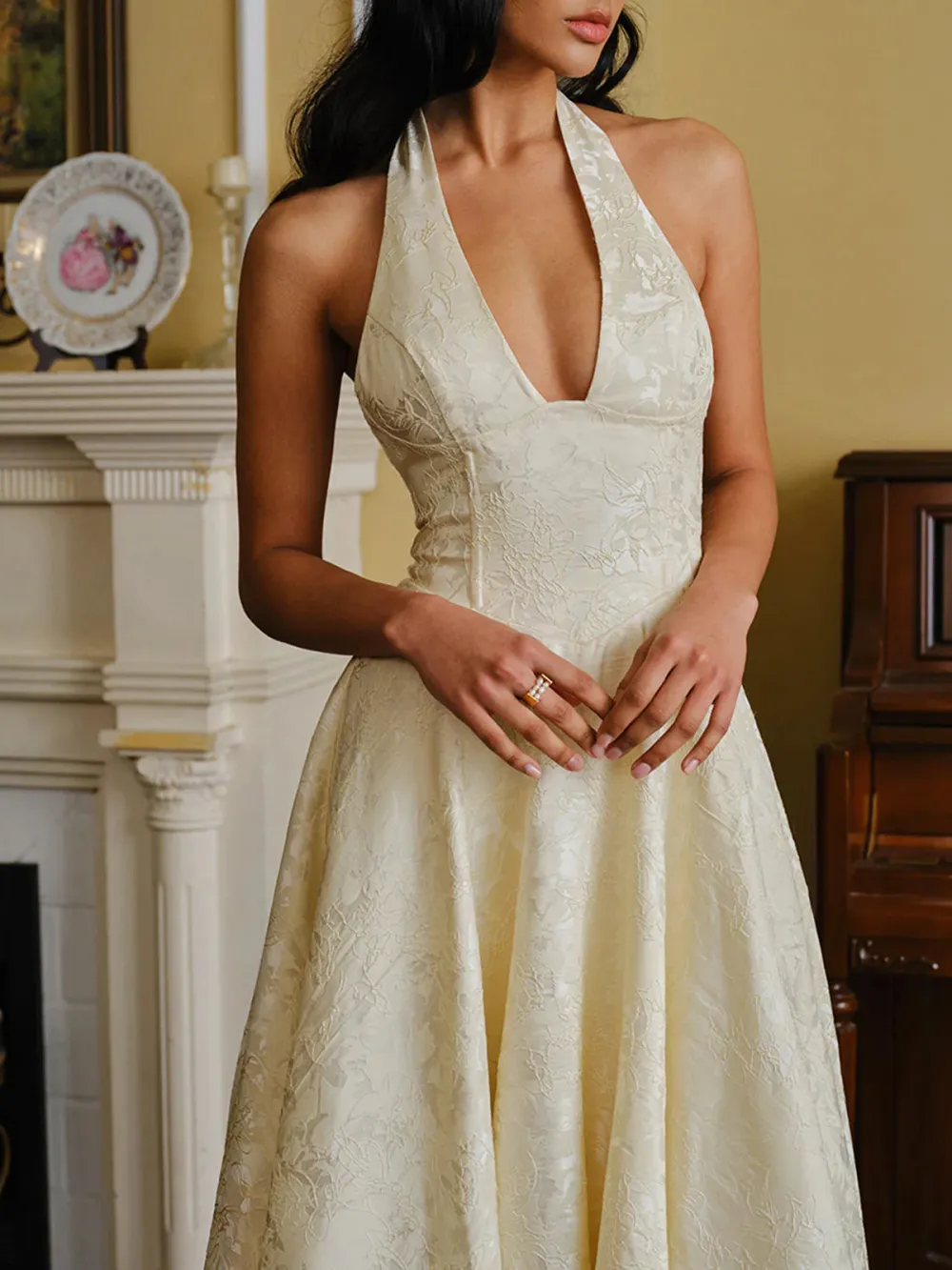 Textured Backless Halter Neck Dress