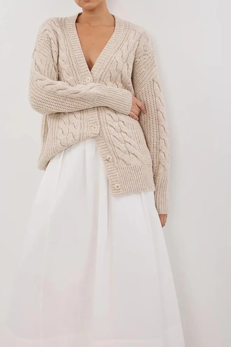 MARA CHALK CABLE KNIT CARDIGAN