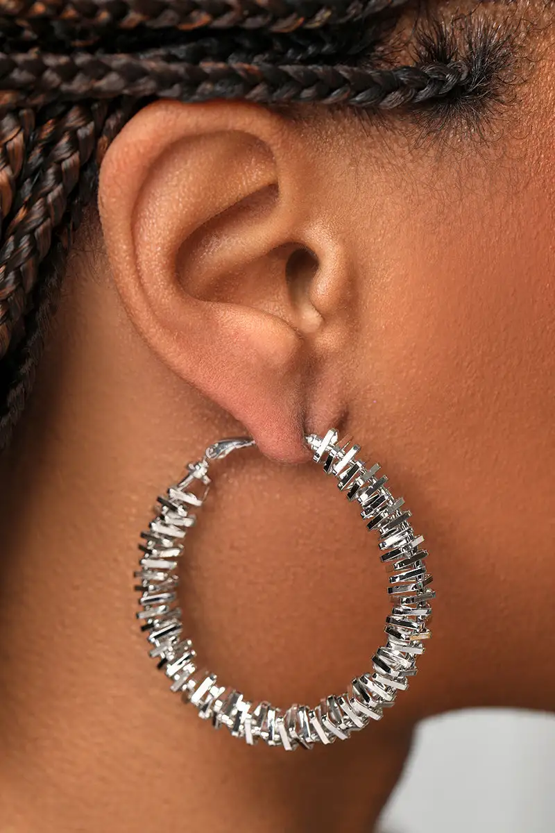 Ridge Hoop Earrings (Sliver)