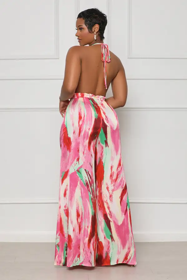 Color Splash Wide Leg Jumpsuit (Pink Multi)