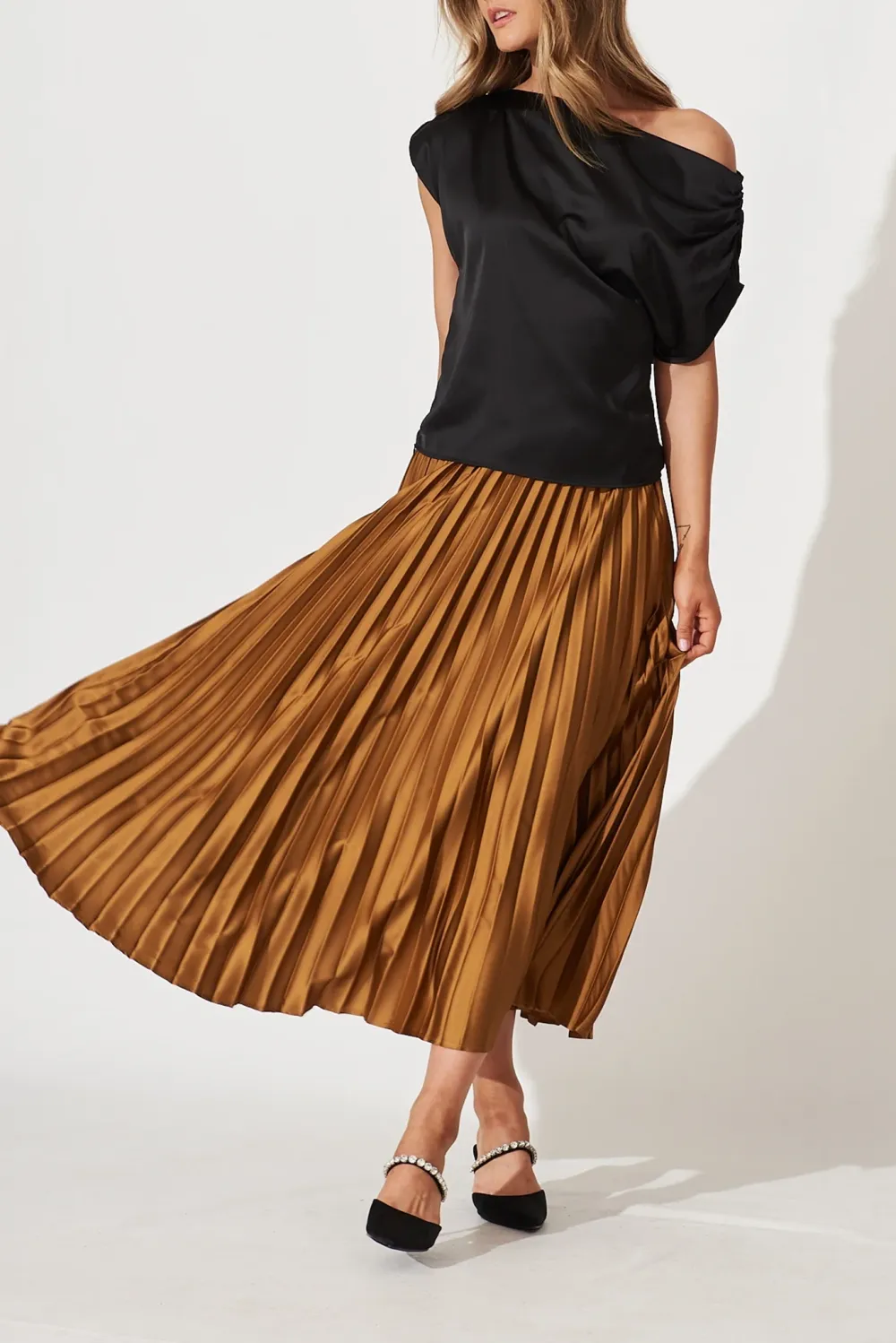 Black Asymmetric Sleeveless Silk Top