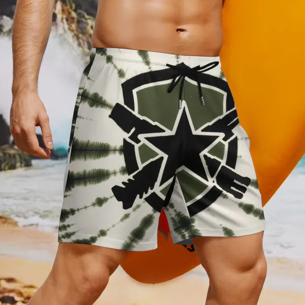 Star Emblem Military Style Tie-Dye Sports Board Shorts