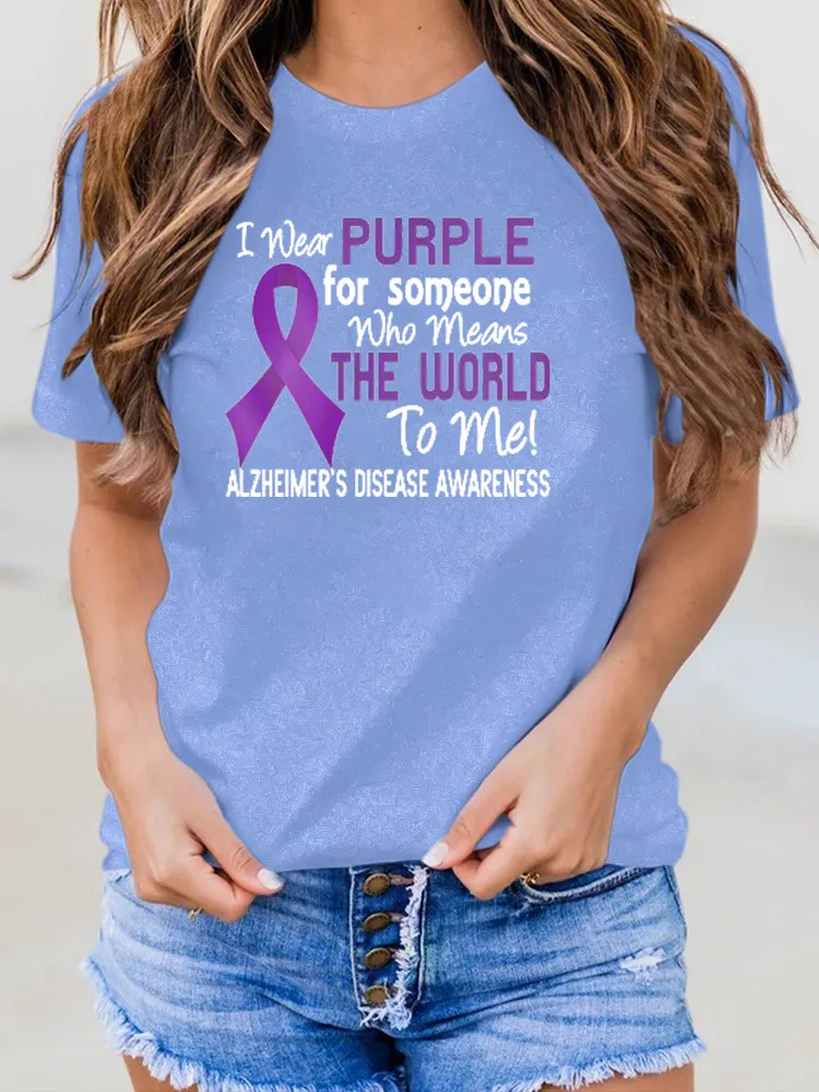 Women'S I Wear Purple For Someone Who Means The World To Me Round-Neck T-Shirt
