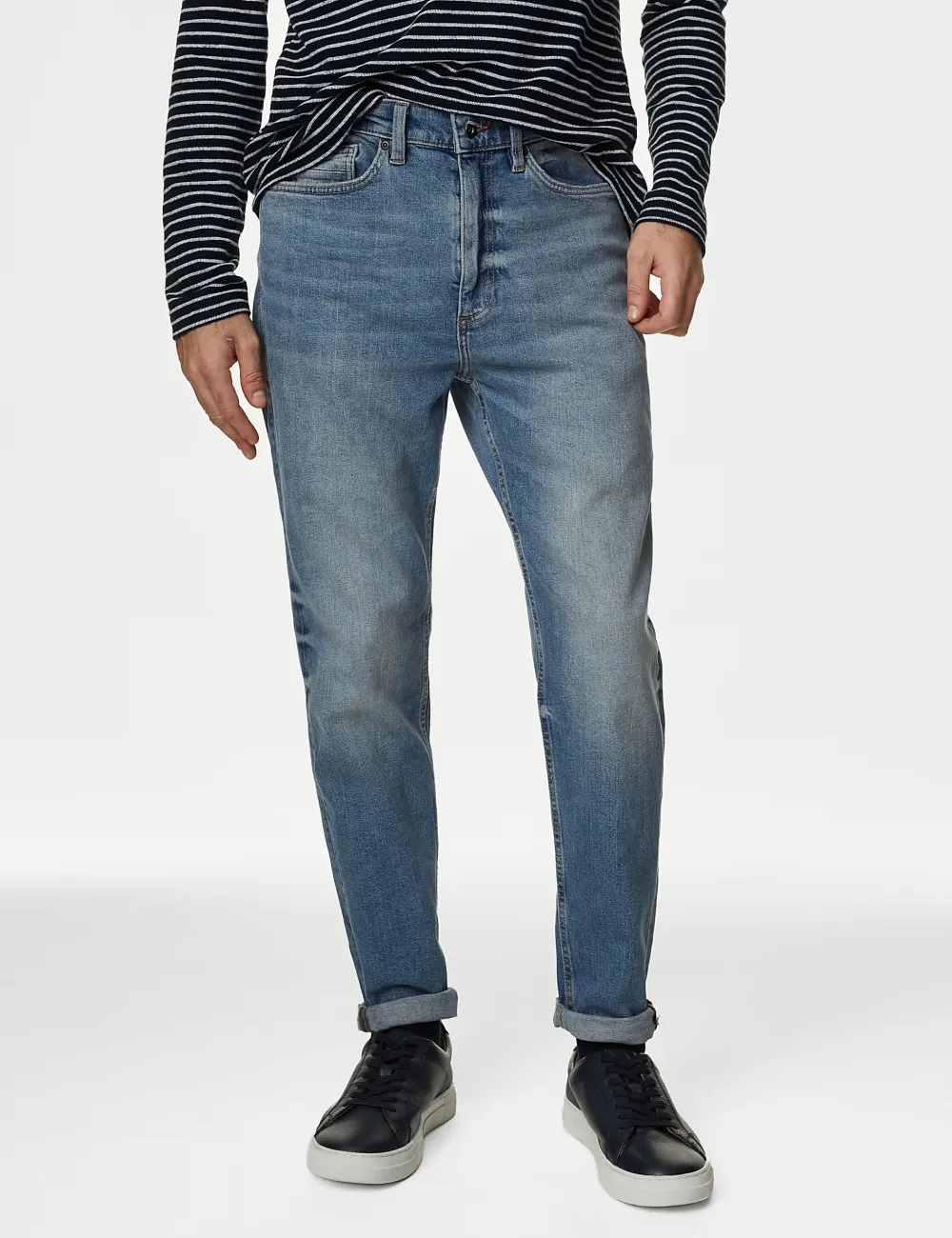 Tapered Fit Vintage Wash Stretch Jeans