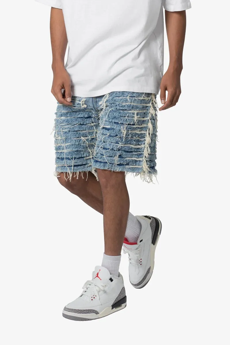 ALLOVER FRAYED DENIM SHORTS