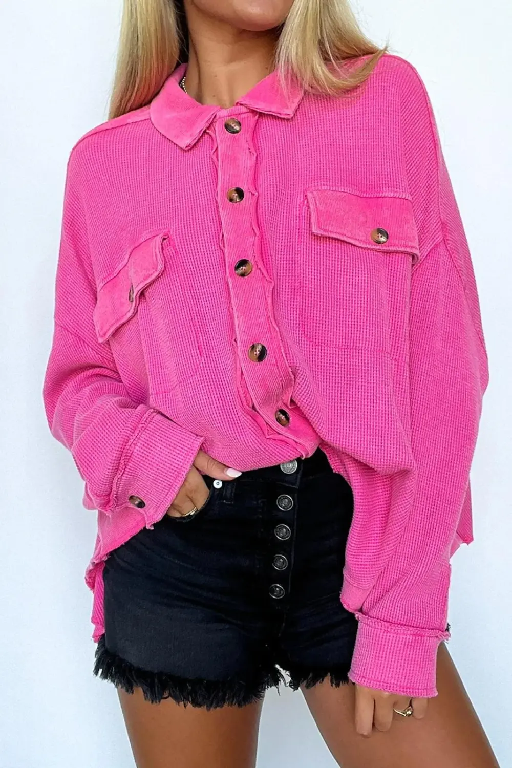 Rose Red Button Fashion Jacket