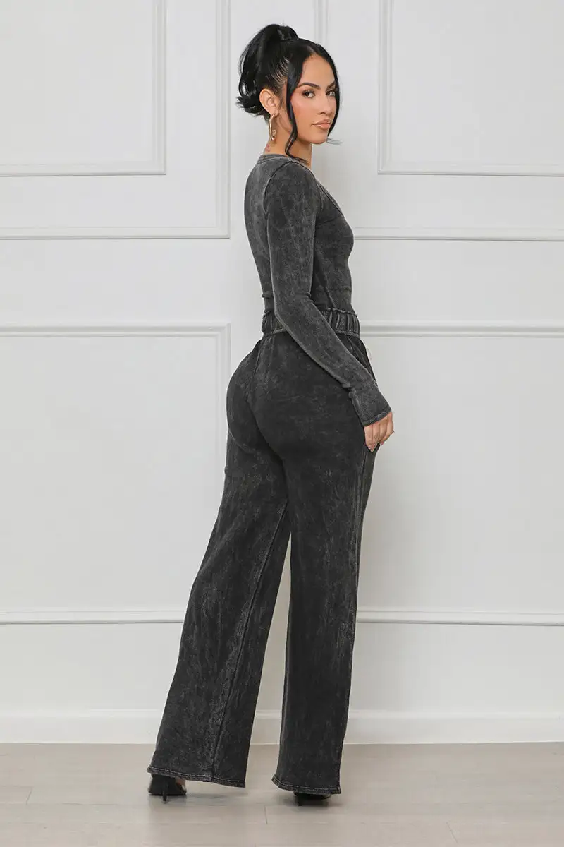 So Influential Contour Ribbed Pants Set (Grey Acid Wash)- FINAL SALE