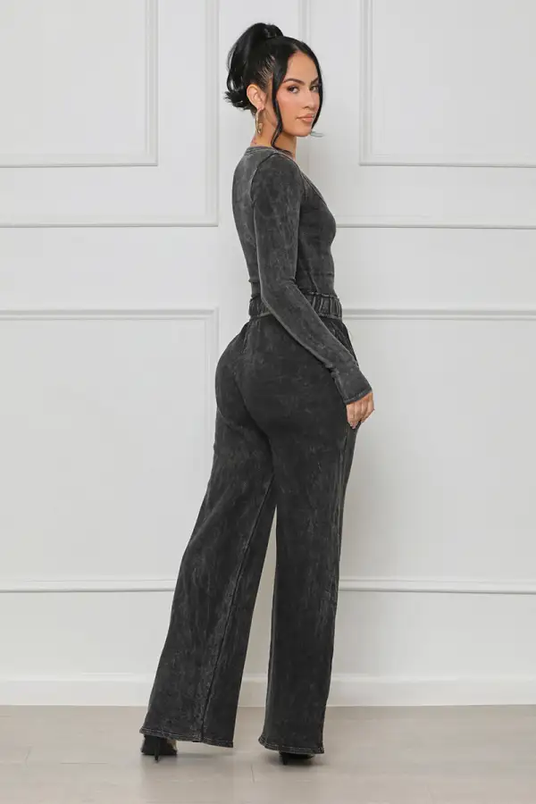 So Influential Contour Ribbed Pants Set (Grey Acid Wash)- FINAL SALE