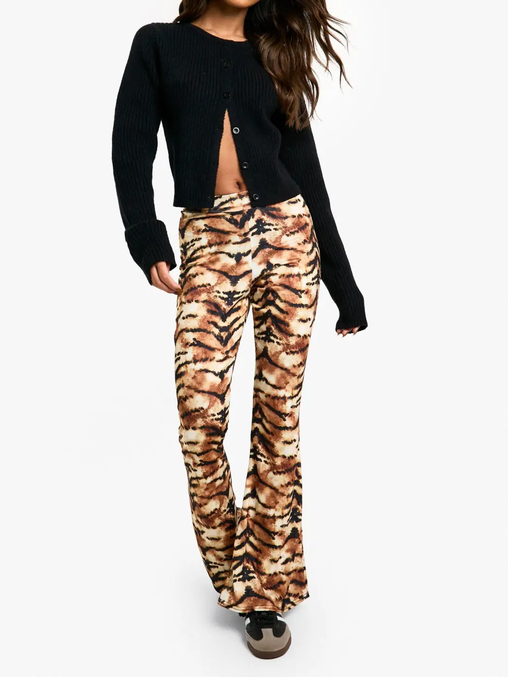 ANIMAL PRINT HIGH WAIST BASIC FIT & FLARE TROUSER