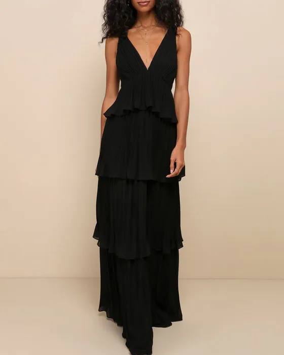 Mesmerizing Essence Pink Pleated Backless Tiered Maxi Dress