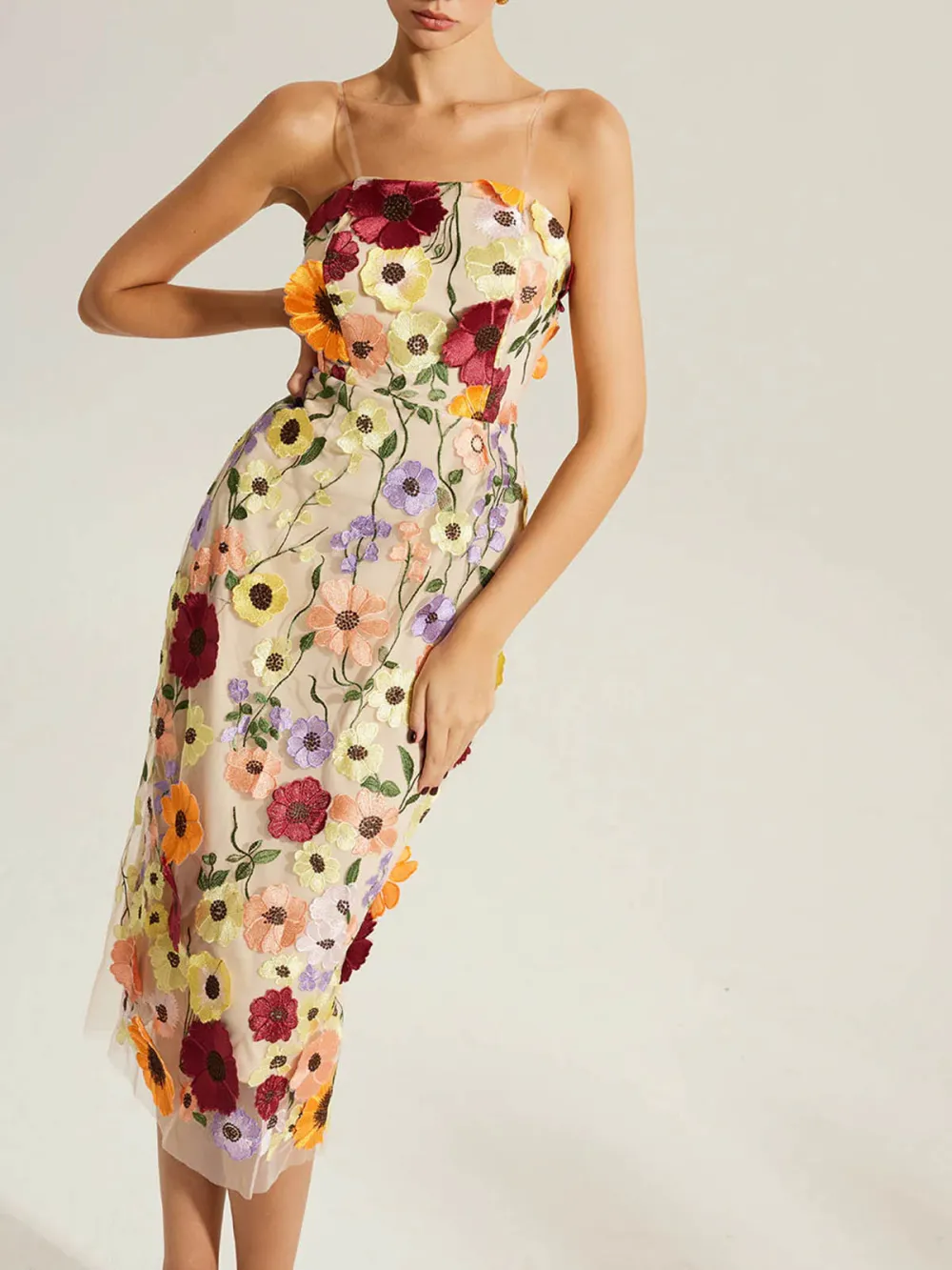 Flower Patched Cami Dress