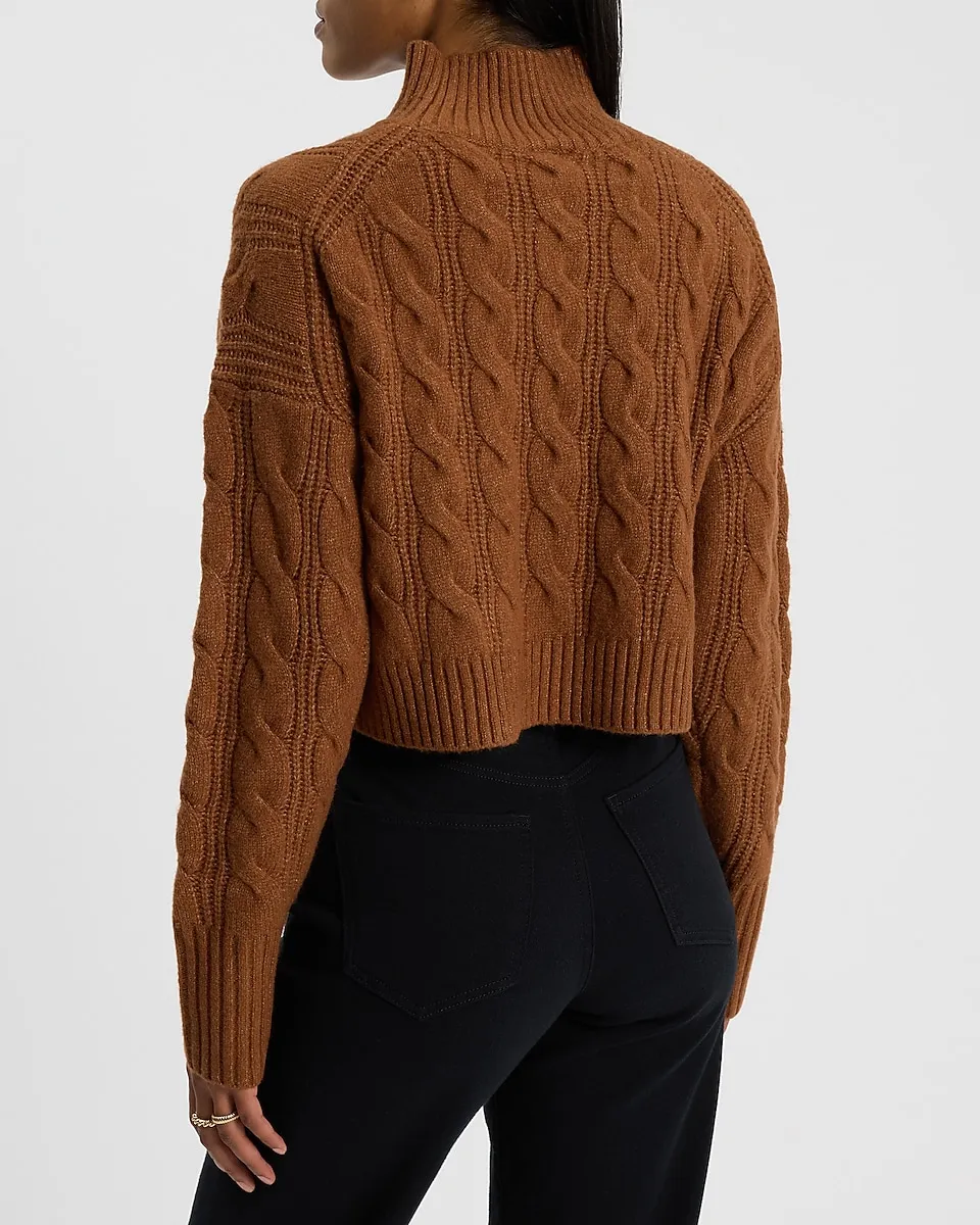 Cable Knit Mock Neck Cropped Sweater