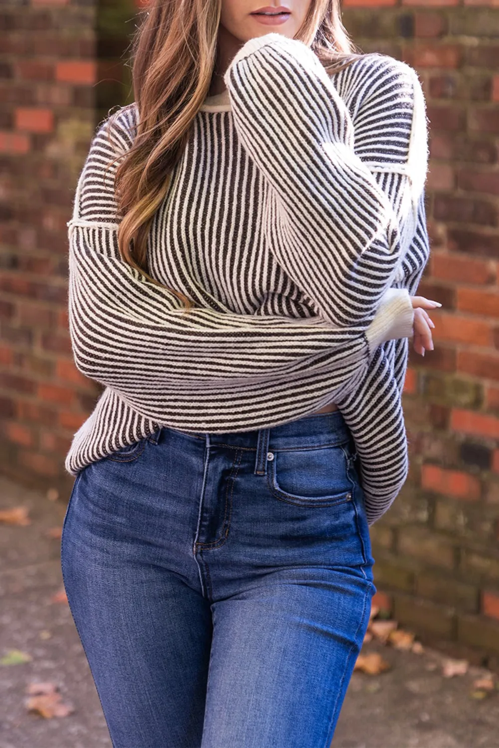 Black Striped Seam Detail Sweater