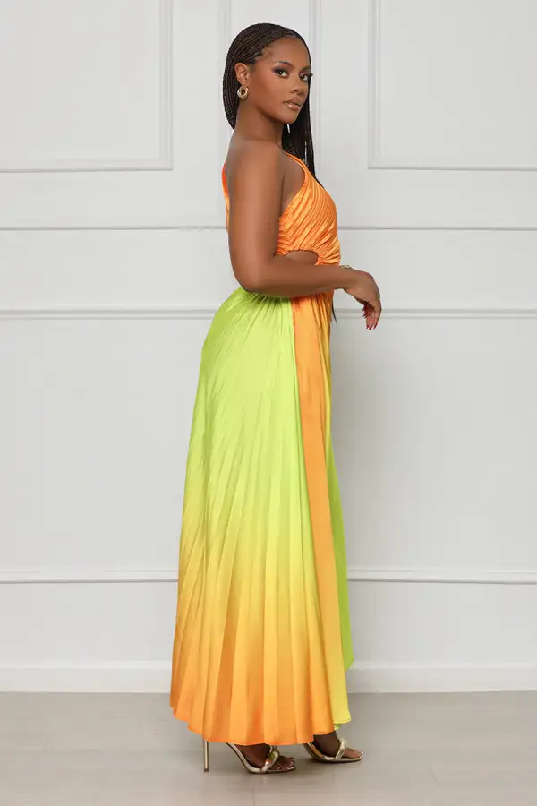 Tangerine Burst One Shoulder Dress (Orange Multi)- FINAL SALE