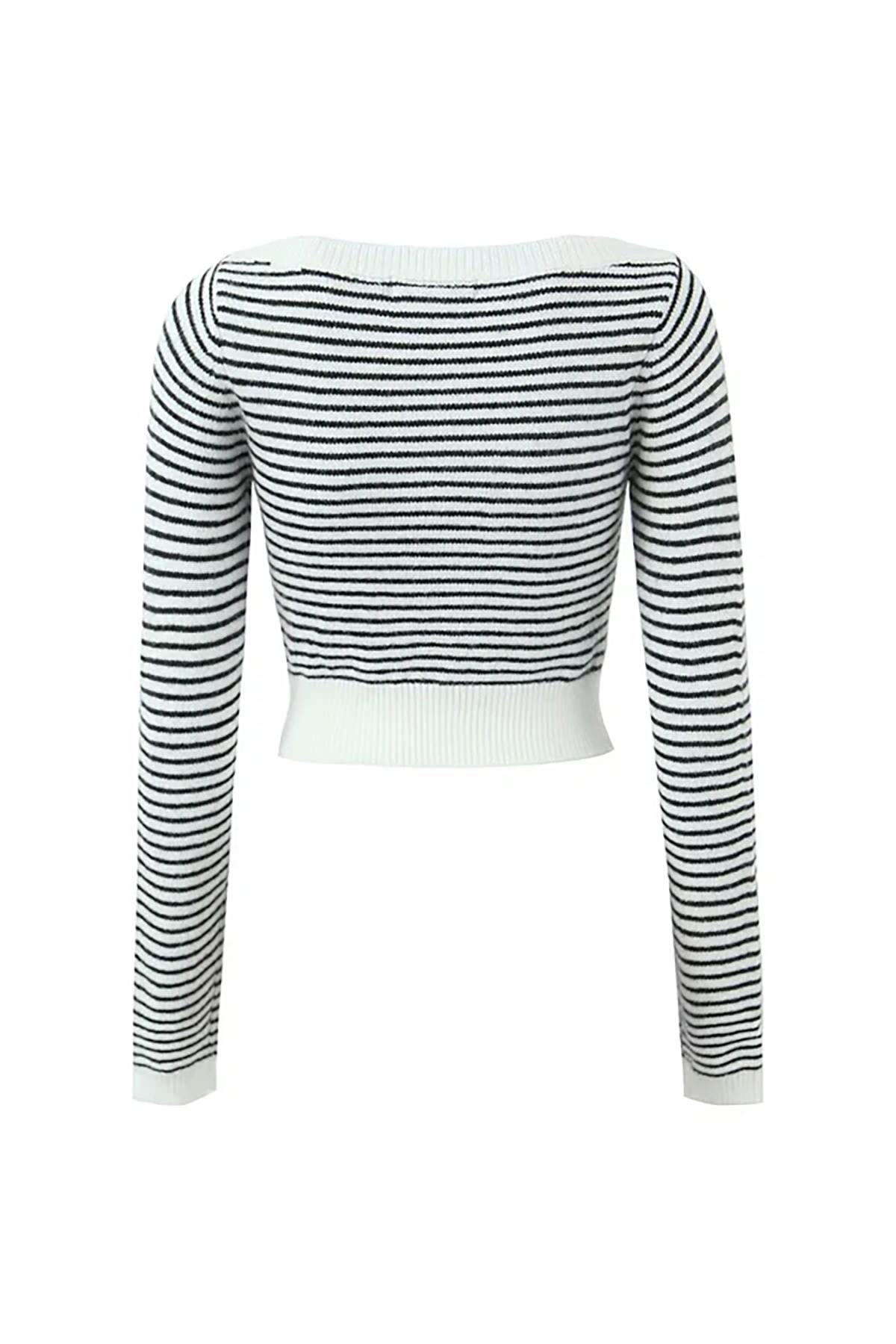 Preppy Boat Neck Contrast Black and White Striped Rib Knit Cropped Sweater