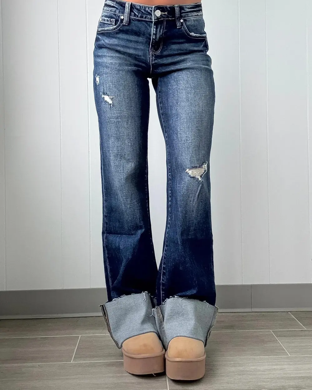 Nina Flare Cuffed Hem Jeans - Dark Wash