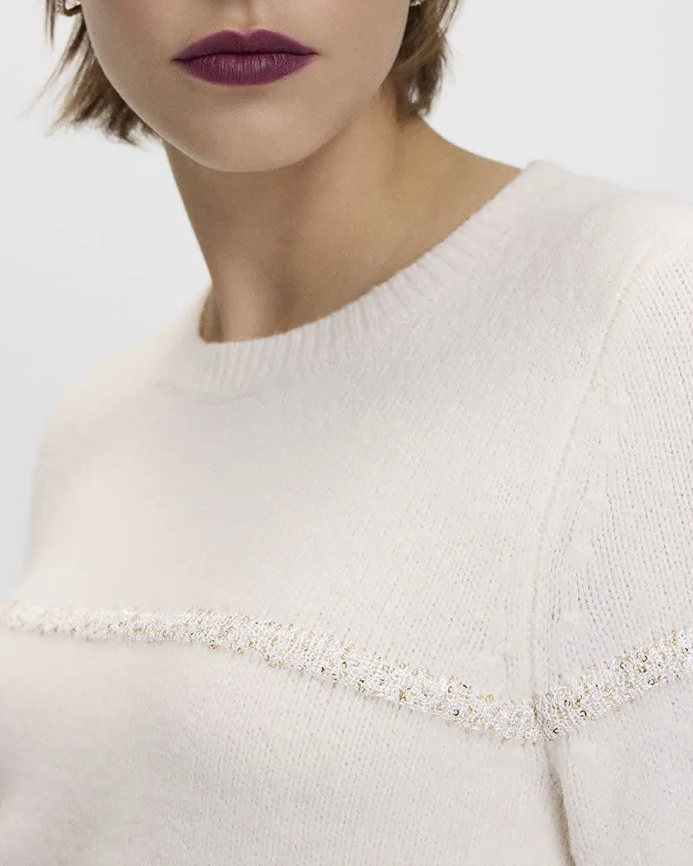 Long-Sleeve Crew-Neck Sequins Sweater