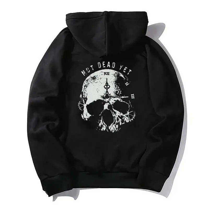 NOT DEAD YET Live Clock Casual Graphic Black Print Hoodie