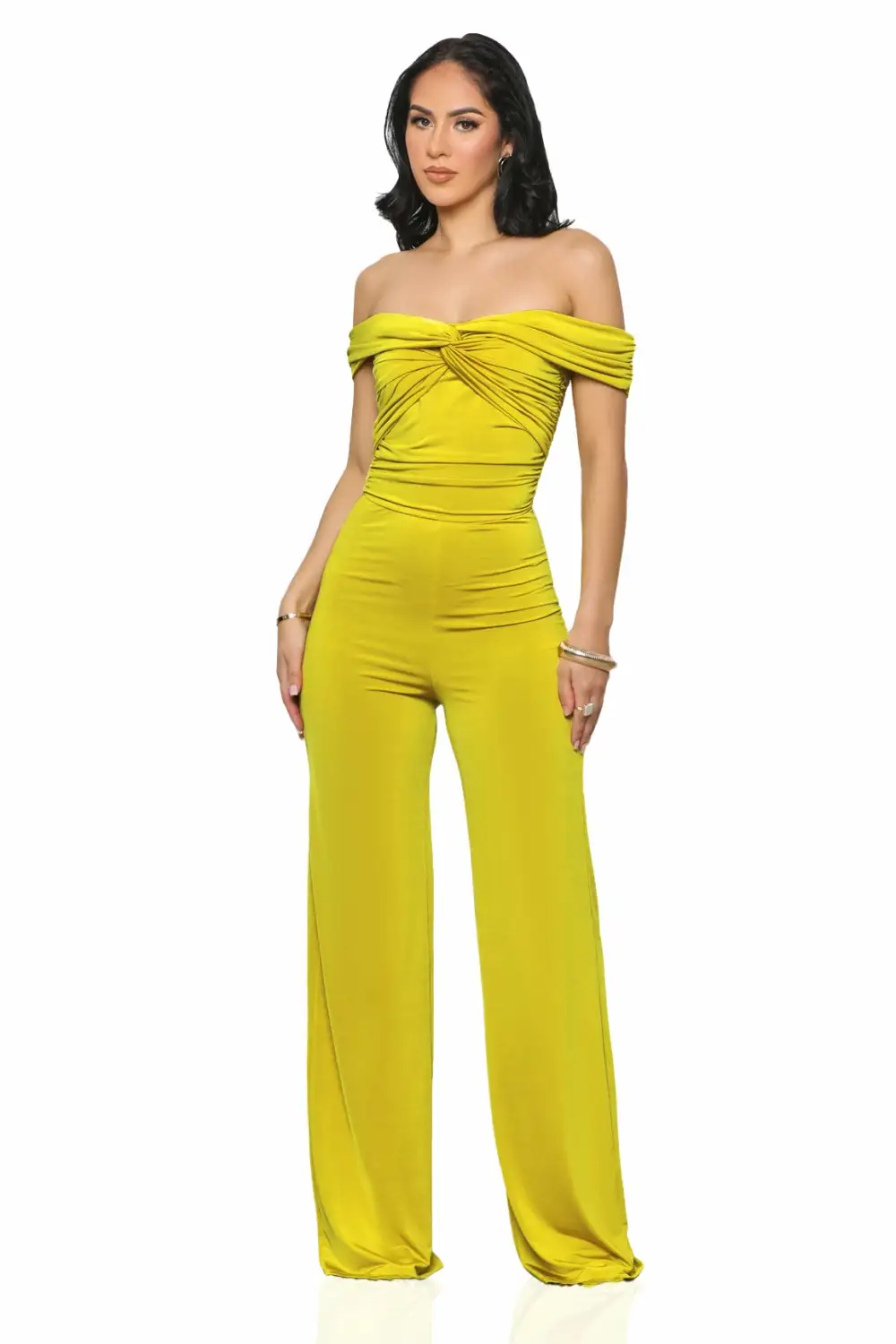 Twisted Off Shoulder Jumpsuit (Citron)