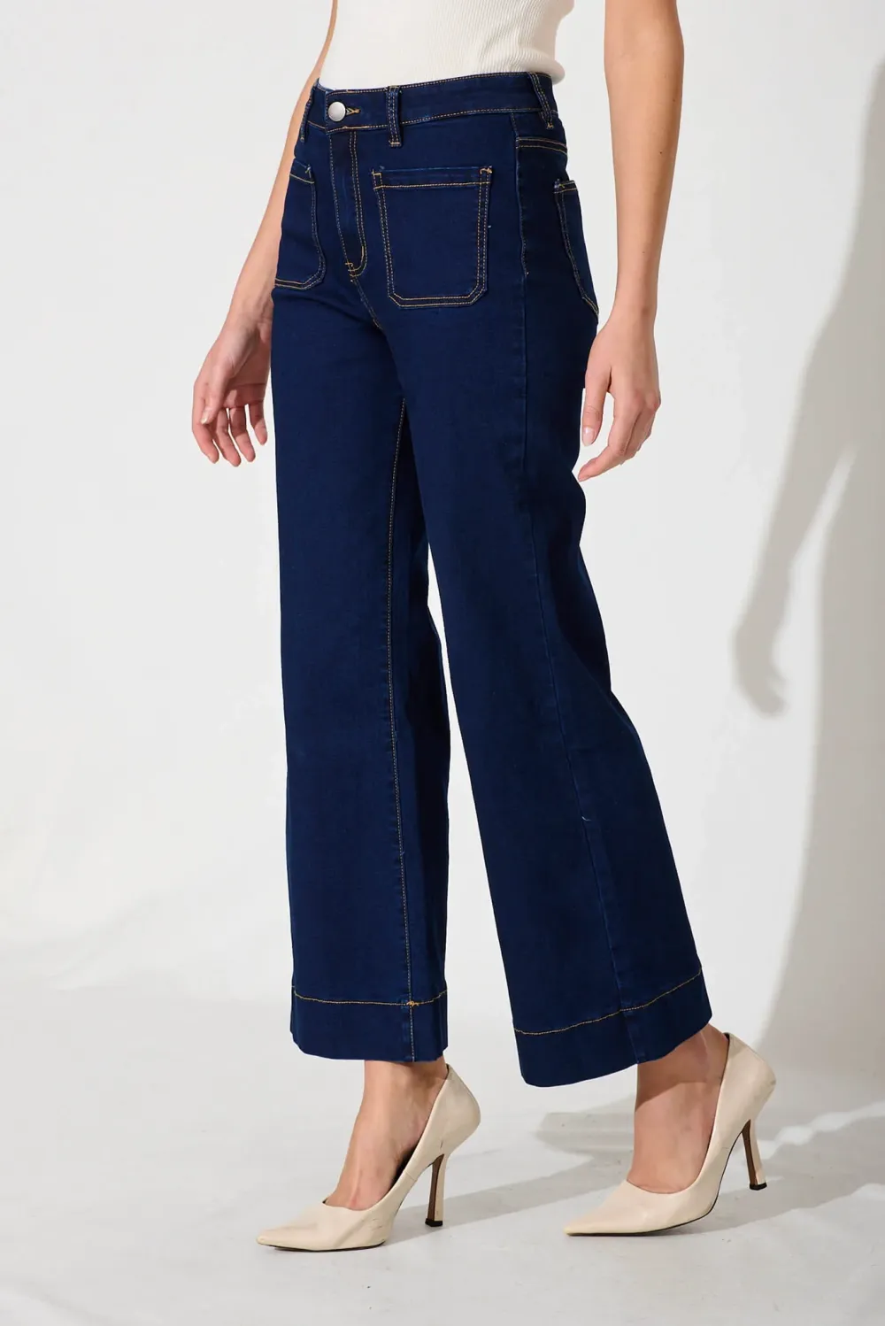 Navy Blue High Waisted Flared Jeans