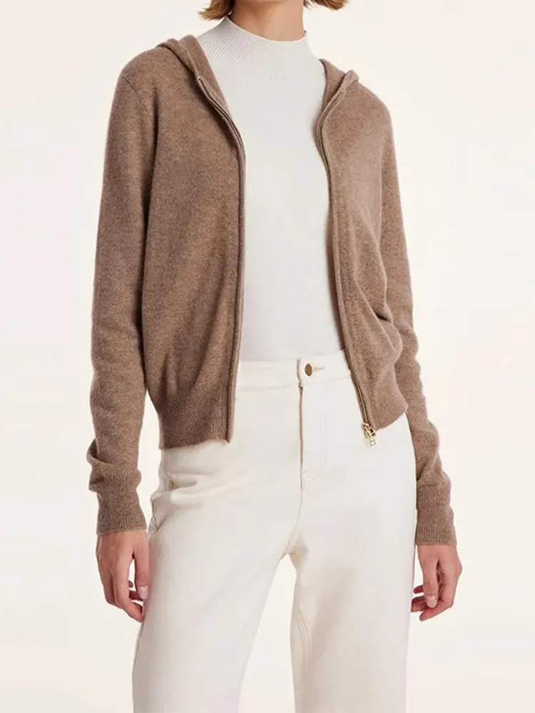 Pure Cashmere Hooded Zipper Cardigan