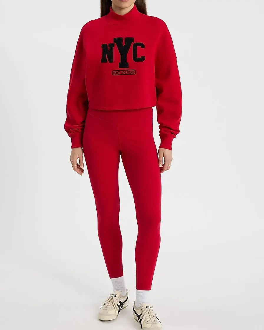 Nyc Graphic Mock Neck Cropped Sweatshirt