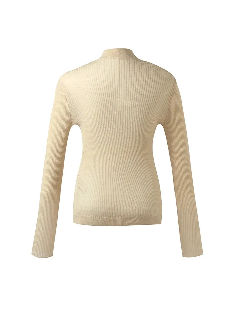 Sequins Sheath Mock Neck Women Sweater