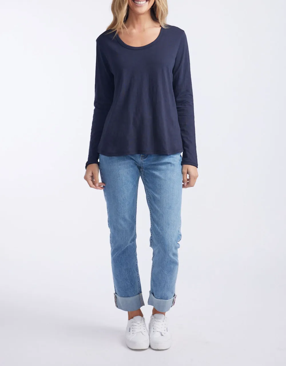 Original Round Neck Long Sleeve T-Shirt - Navy