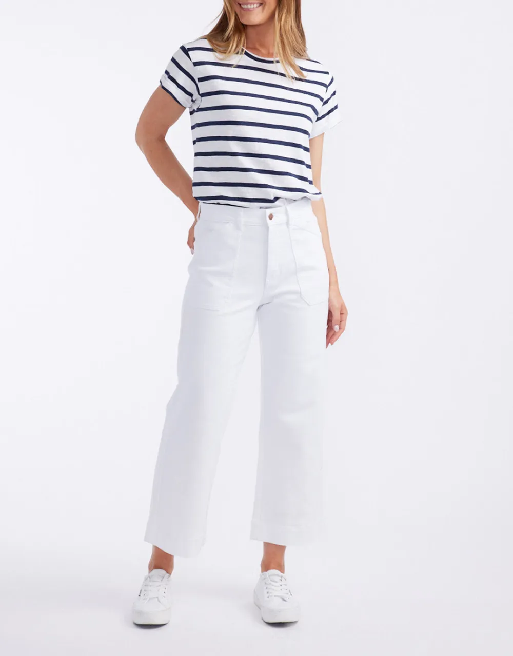 Catalina Cropped Wide Leg Jeans - White