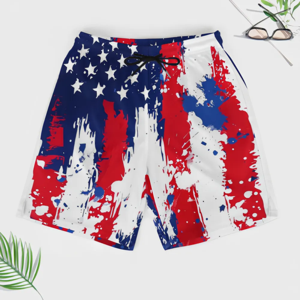 American Flag Splash Art Sports Board Shorts