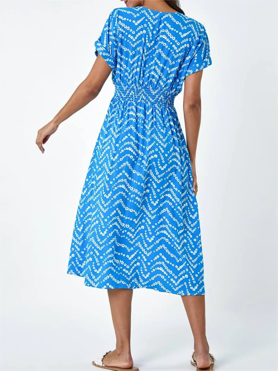 Blue Casual Printed Dress