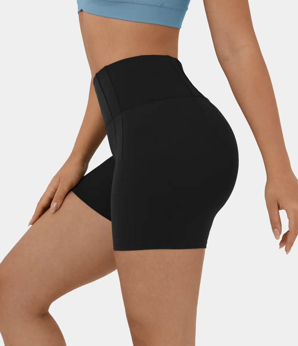 Plush High Waisted Plain Yoga Biker Shorts 5''