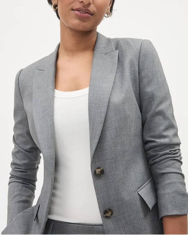 Grey Two-Button Fitted Blazer